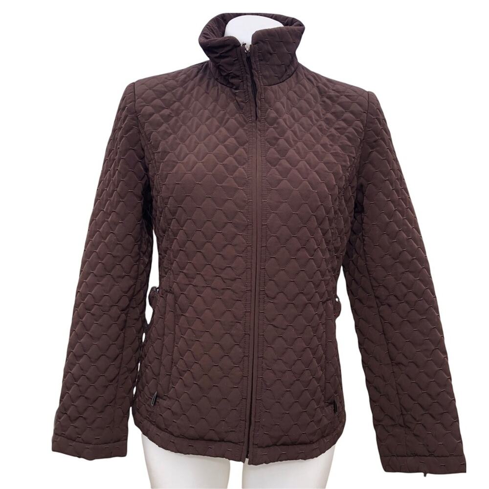 Gallery brown quilted lined zip front jacket pockets small